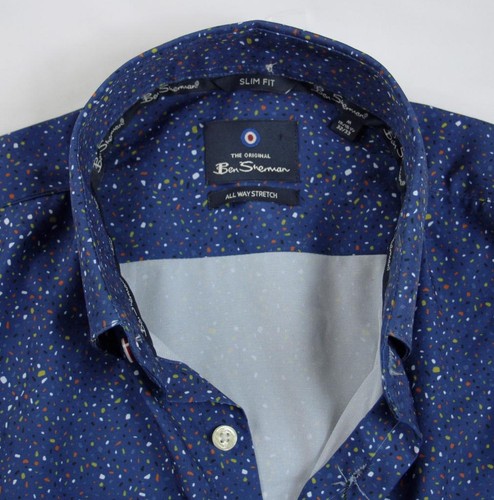 Ben Sherman Shirt Mens M Performance Slim Fit Long Sleeve Button Ft Stretch Blue - Picture 3 of 5