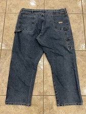 Mens 42X30 WRANGLER Denim Blue Jeans Carpenter utility Workwear Pants Distressed