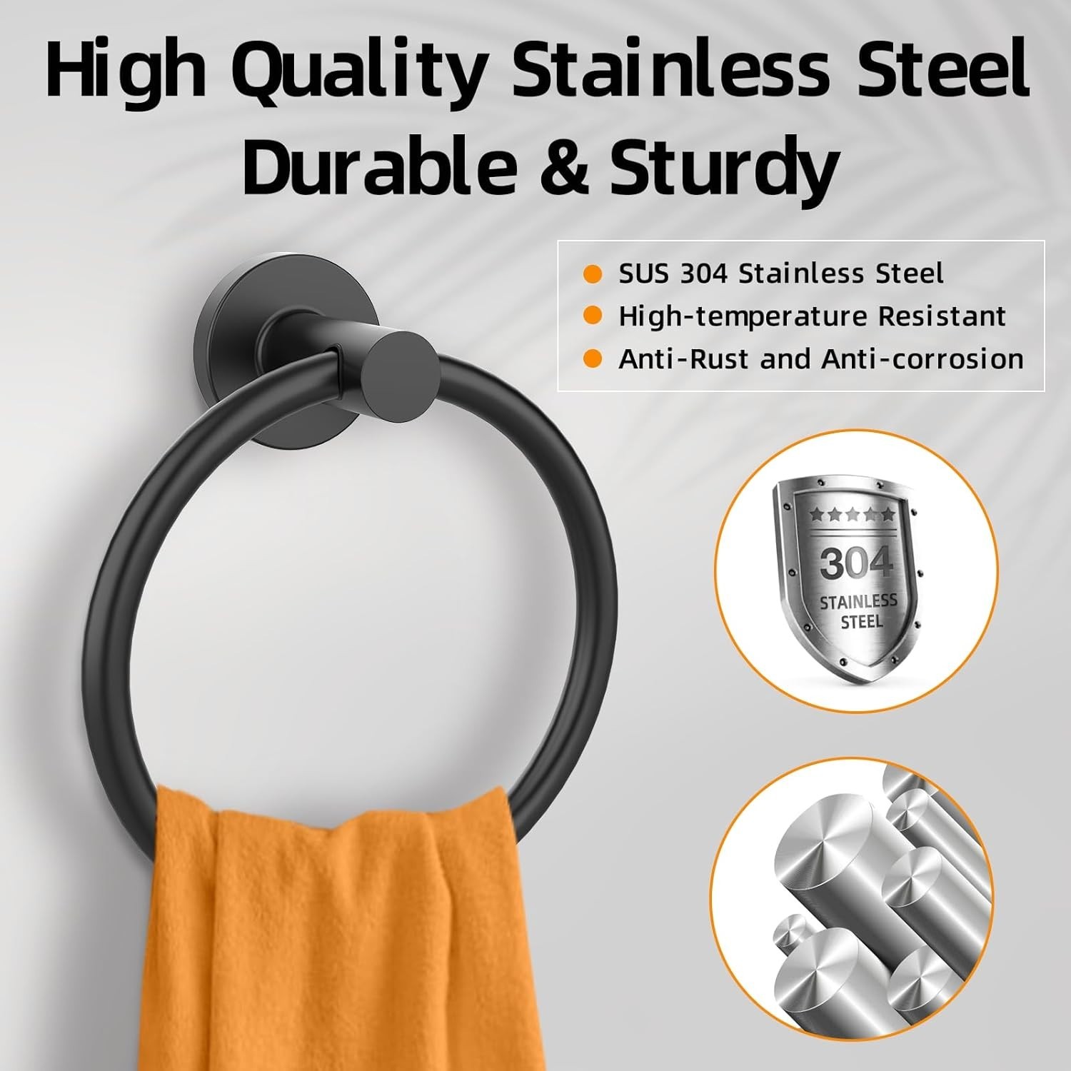Holder Bathroom Matte Black Towel Ring Stainless Steel Hand Towel Holder