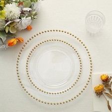 CLEAR GOLD 10 Round 8" Plastic Salad PLATES Beaded Rim Party Events Decorations