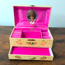 Ballerina Wood Jewelry Box w/ Mirror  Drawer, Lined Beige Pink, Kids