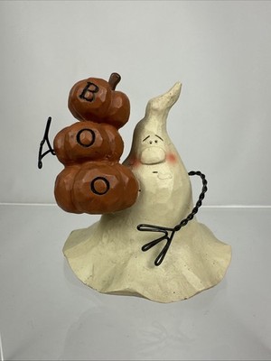Blossom Bucket B. Lloyd Ghost Holding Pumpkins BOO Primitive Folk Art Figurine