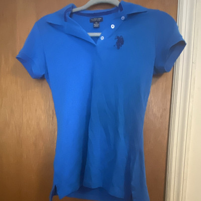 U.S. Polo Assn. Women's Blue Cotton Knit Polo Shirt, Short Sleeve, XS