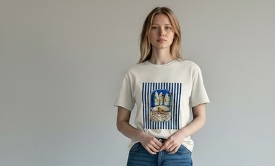 Damen T-Shirt Weiß Baumwolle Grafik Shirt Fisch