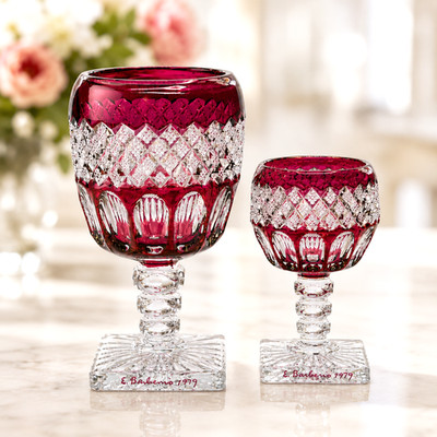 Signed E. Barberio 1979 Westmoreland Waterford Ruby Magnum Goblet and Wine Glass