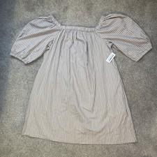 Old Navy Women’s Dress Size Large Beige Striped Off-Shoulder Casual With Pockets