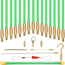 50ft Fiberglass Fish Tape Rods Electrical Wire Running Pull/Push Kit w/15 Rods