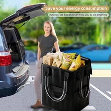 Rolling Tote Reusable Foldable Shopping Bag 60L Trolley Storage Zipper Closure