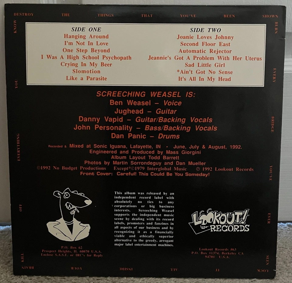 Screeching Weasel / Wiggle 1993 US LP Lookout! Records Lookout 063 - Image 2 of 4