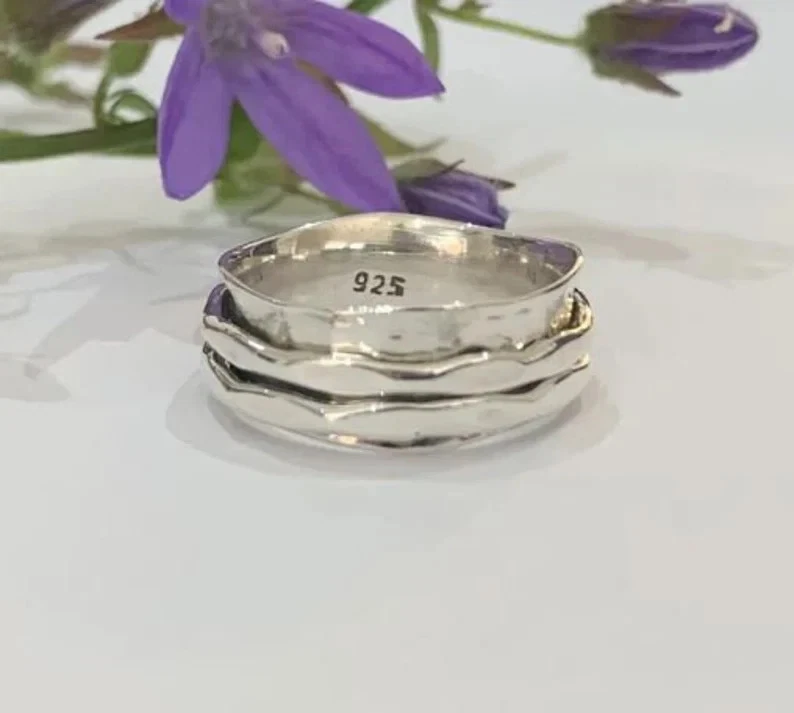 Solid 925 Sterling Silver Band & Spinner Handmade Jewelry Birthday Ring All Size - Image 2 of 4
