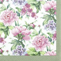 20 Servietten Botanical Romance- Pfingstrosen Blumen Garten BordüRe Mint 33X33Cm