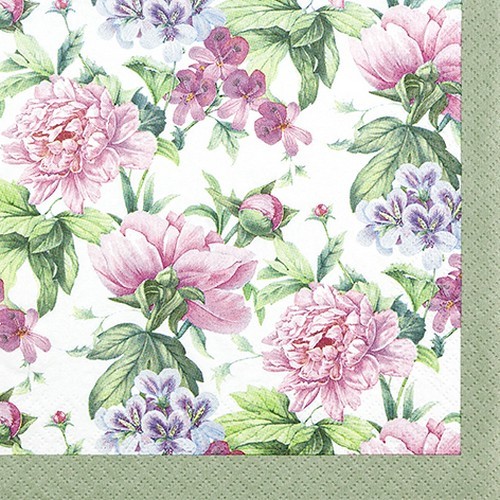 20 Servietten Botanical Romance- Pfingstrosen Blumen Garten BordüRe Mint 33X33Cm-image