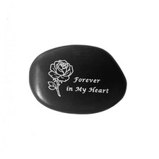 Memorial Stone - in Loving Memory Natural Black Pebble for Grave Sites, Rose