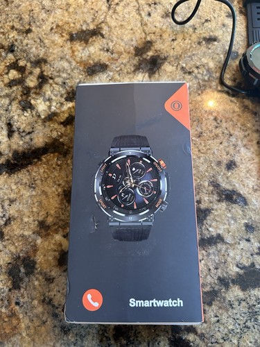 HT3 Mens MIlitary Style Smart Watch, Black, 1.4 Round Face Black Band