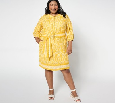 Studio Park x Amy Stran Regular Textured Cotton Dress with Belt Goldenrod S New