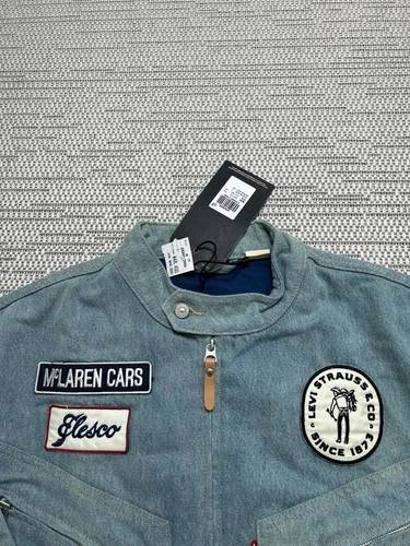 Levi's x McLaren Racing Jacket Mens Large Blue Cotton Denim Full Zip Bomber New image 2