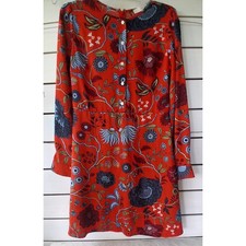 Loft Red Floral Print Shirt Dress Long Sleeve Boho Casual Statement Sz 4P