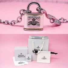 Vivienne Westwood Necklace Silver Plated White Padlock Orb Pendant & Gift Box