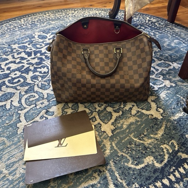 Louis Vuitton Speedy 30 Damier Ebene Brown Zip Top Handle Satchel w/ Lock