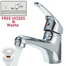Cloakroom Basin Mixer Tap Chrome Basin Sink Mono Bathroom Tap + Fixings + Waste