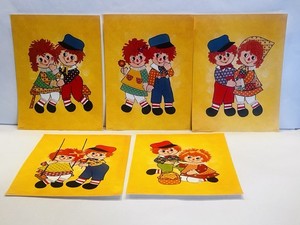 Vintage Raggedy Ann and Andy Art Prints Set of 5 Litho 12" x 9" STAPCO BIN H2