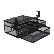 Black Metal Under Desk Organizer Two Sliding Drawers Home Office Storage Basket