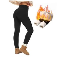 Fleece Lined Leggings Women - Thermal Thick Winter Warm High Medium Black