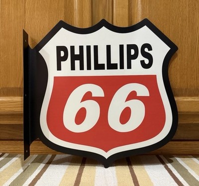 Phillips 66 Gas Oil Flange Sign 2 Sided Garage Parts Vintage Style Wall Decor
