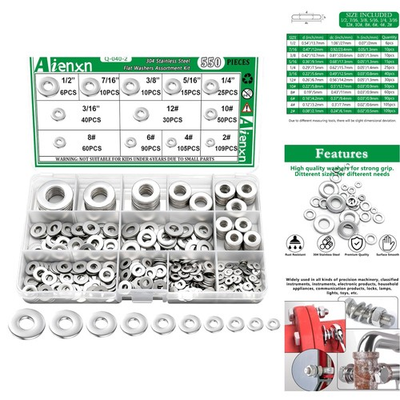 #ad 550PCS 304 Stainless Steel Flat Washer Assortment Kit 12 SAE Sizes 2# to 1 2quot; $23.95