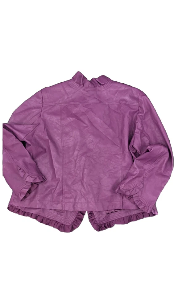 Hot in Hollywood Purple Faux Leather Jacket With Ruffles & Pockets Size 3XL - Image 2 of 4