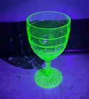 Anchor Hocking Green Vintage Uranium Glass Optic Block Stemmed Goblet