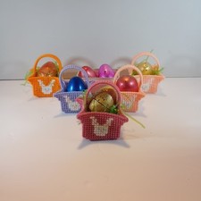 6 Small Easter Baskets Plastic Canvas Bunny 2.75" to 3.75" wide