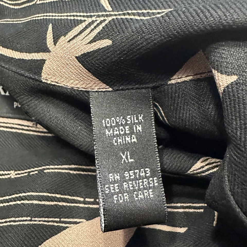 Brandini 100% Silk Hawaiian Button Up Shirt Mens XL Black Beige Bamboo Floral SS - Image 4 of 4