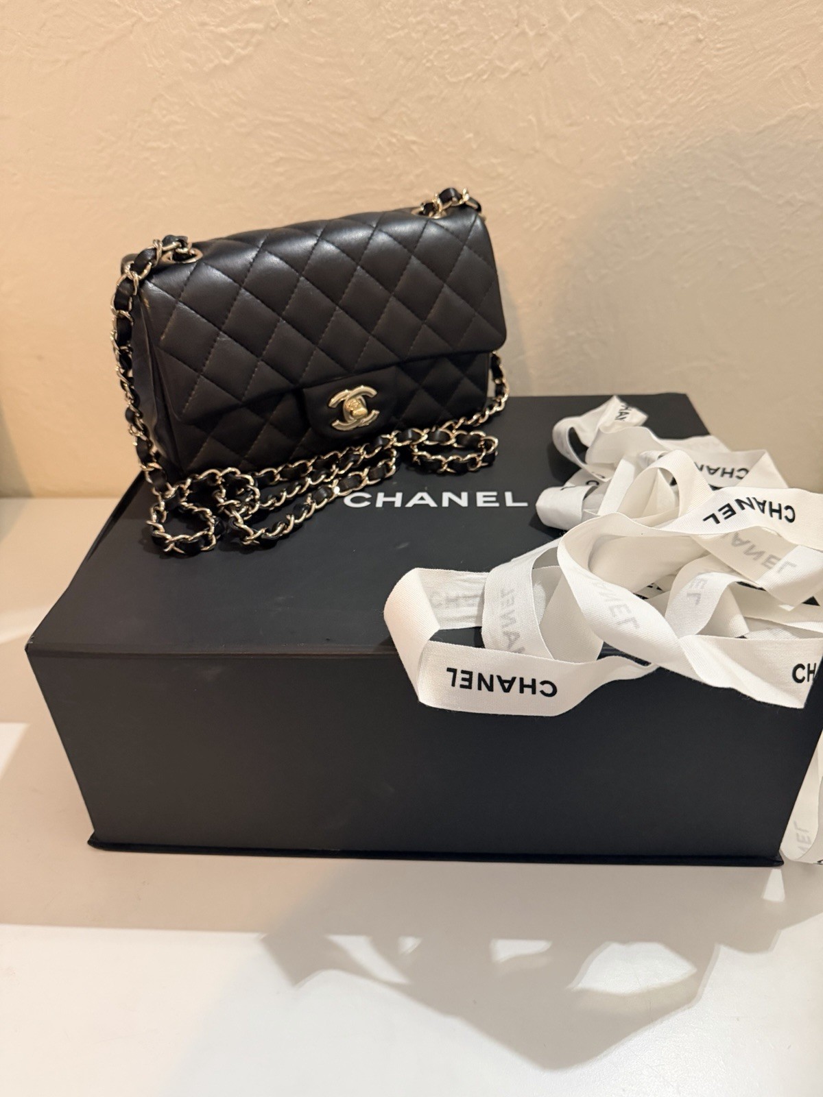 CHANEL Mini Rectangular Classic Flap Bag Black La… - image 1