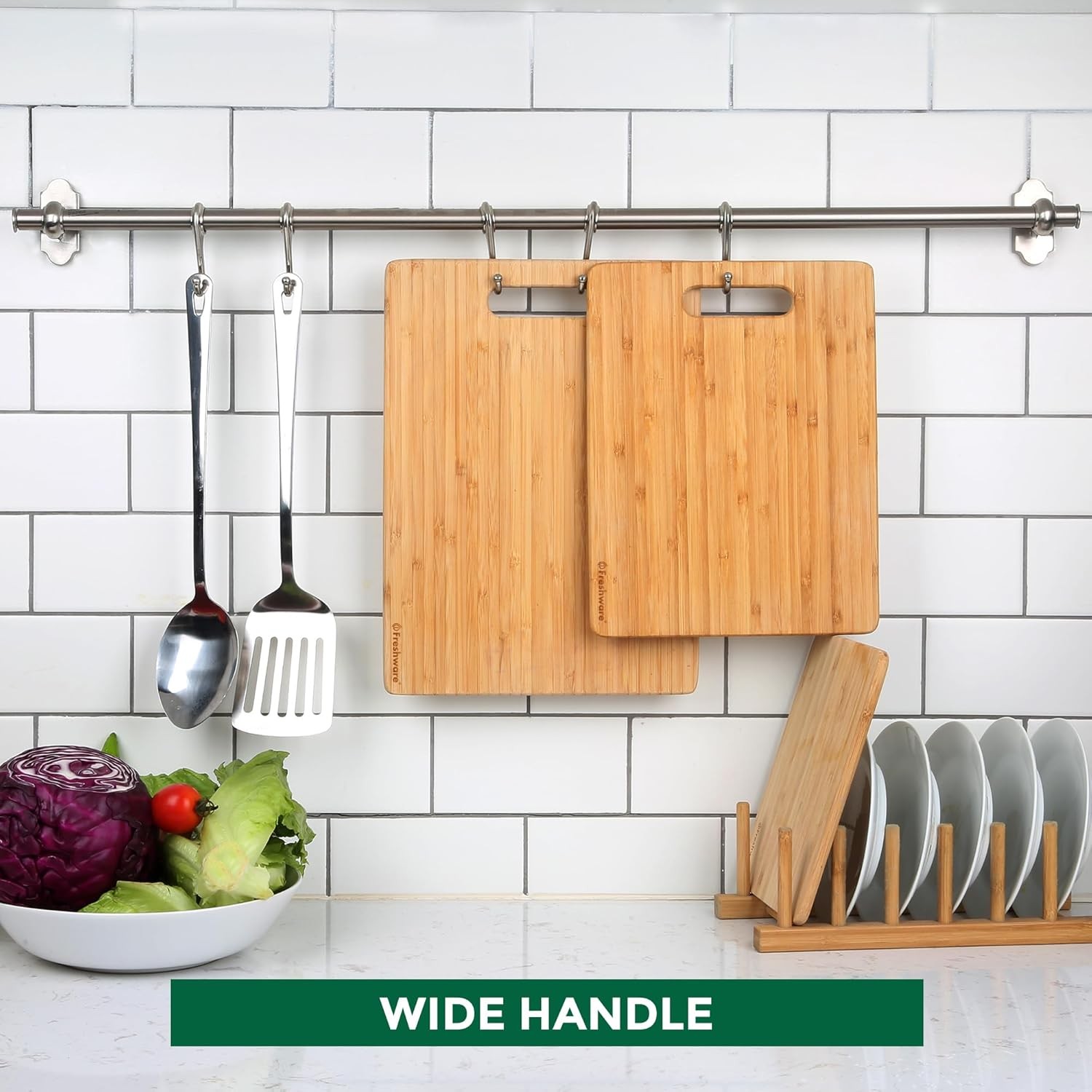 Bamboo Cutting Boards Set of 3 Kitchen Wood Chopping Board w/ Handles