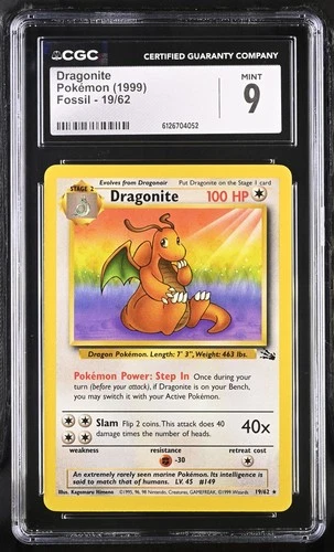 CGC 9 MINT Dragonite 1999 Fossil 19/62 Pokemon Card