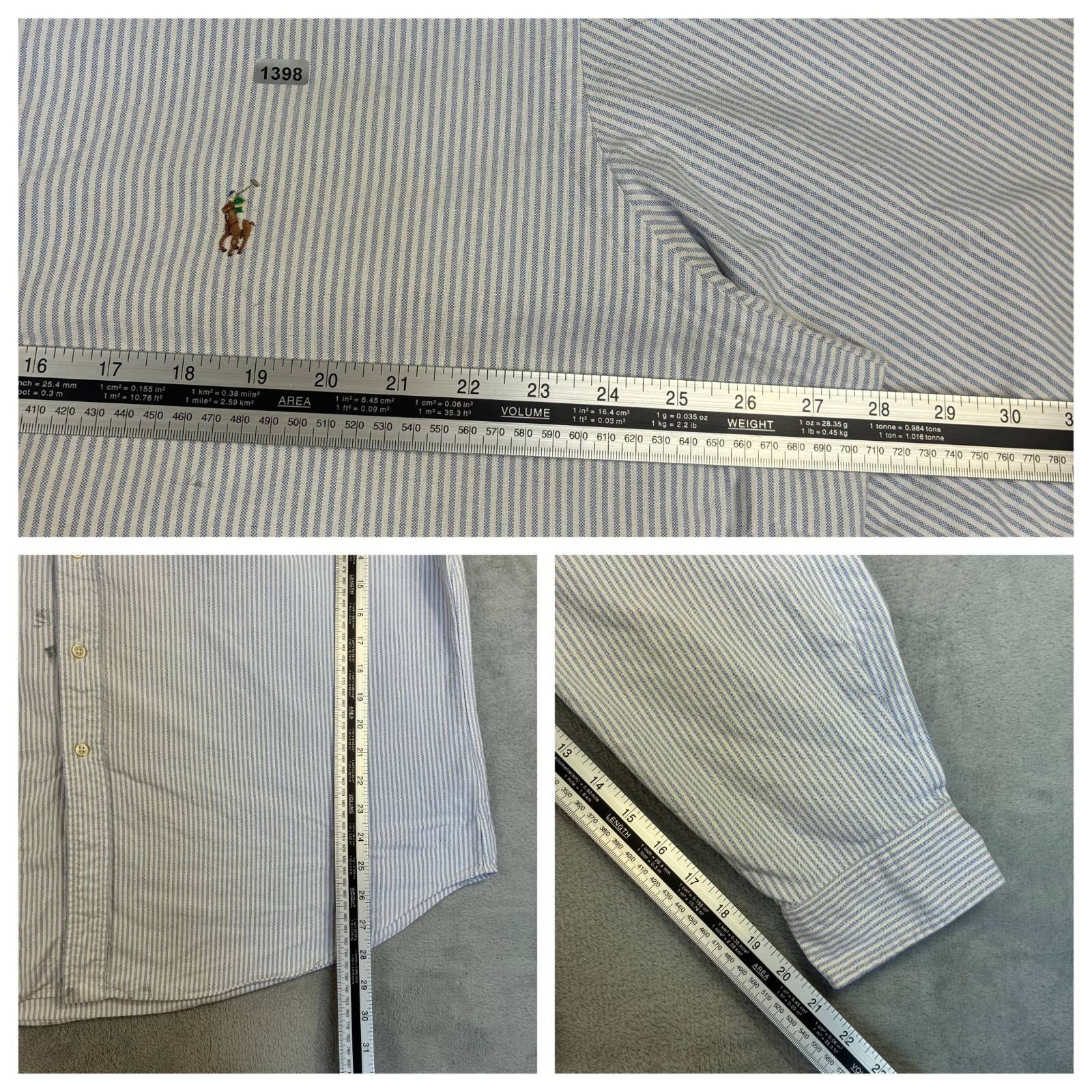 VTG Polo Ralph Lauren Blue White Striped XXL Classic Fit L/S Button Down Shirt image 5