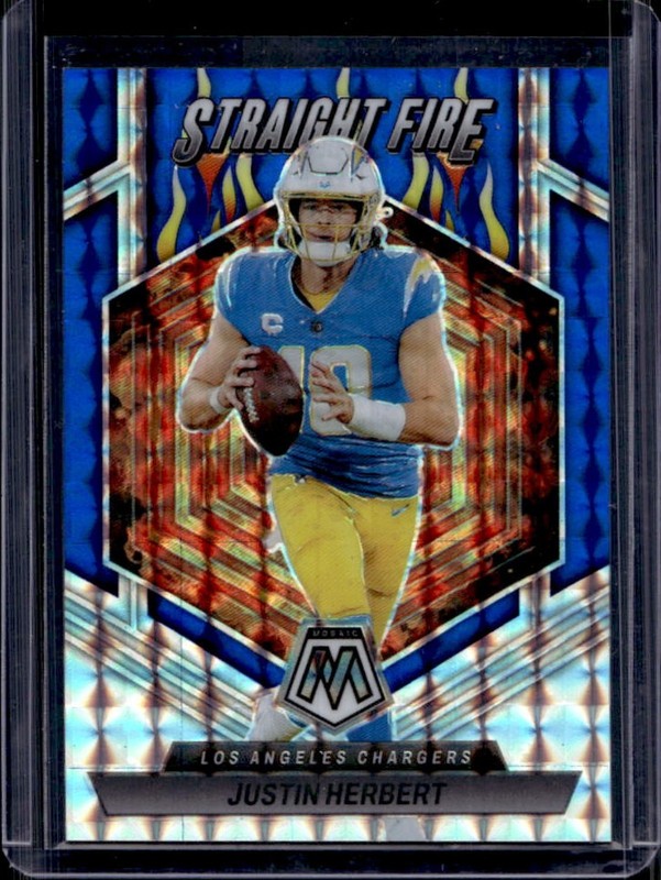 2023 Panini Mosaic Justin Herbert Straight Fire Mosaic Blue #/99 Chargers
