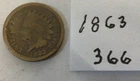 1863 Indian Head Penny; GOOD condition #366