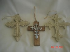 PRETTY LOT 3 DIFFERENT CROSS ORNAMENTS 1 Wooden / 2 Resin