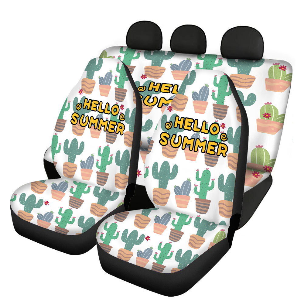 Universal Front Rear Car Seat Cover 4 Pack Full Set Hedgehog Cactus Printing