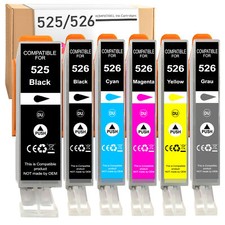 6 Druckerpatronen XL mit Grau für Canon Pixma MG 6150 6200 6250 PGI525 CLI526