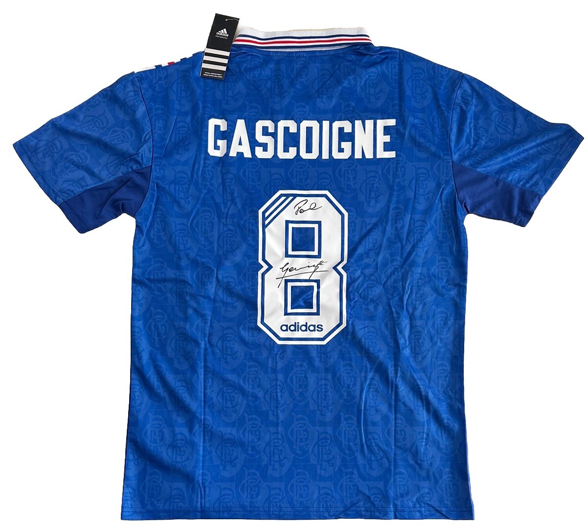 Paul Gascoigne SIGNED Glasgow Rangers 1996 1997 shirt Autograph Blue  McEwans