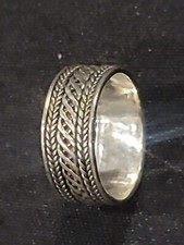Braided Rope 8mm Wide Band Sterling Silver 925 Engraved Unisex Size 6.5 Ring