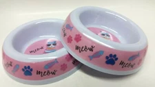 2x NEW Cat Food Water Dish Pet Sturdy Feeding Bowls 4 - 4.5" Diameter Bowl, MEOW