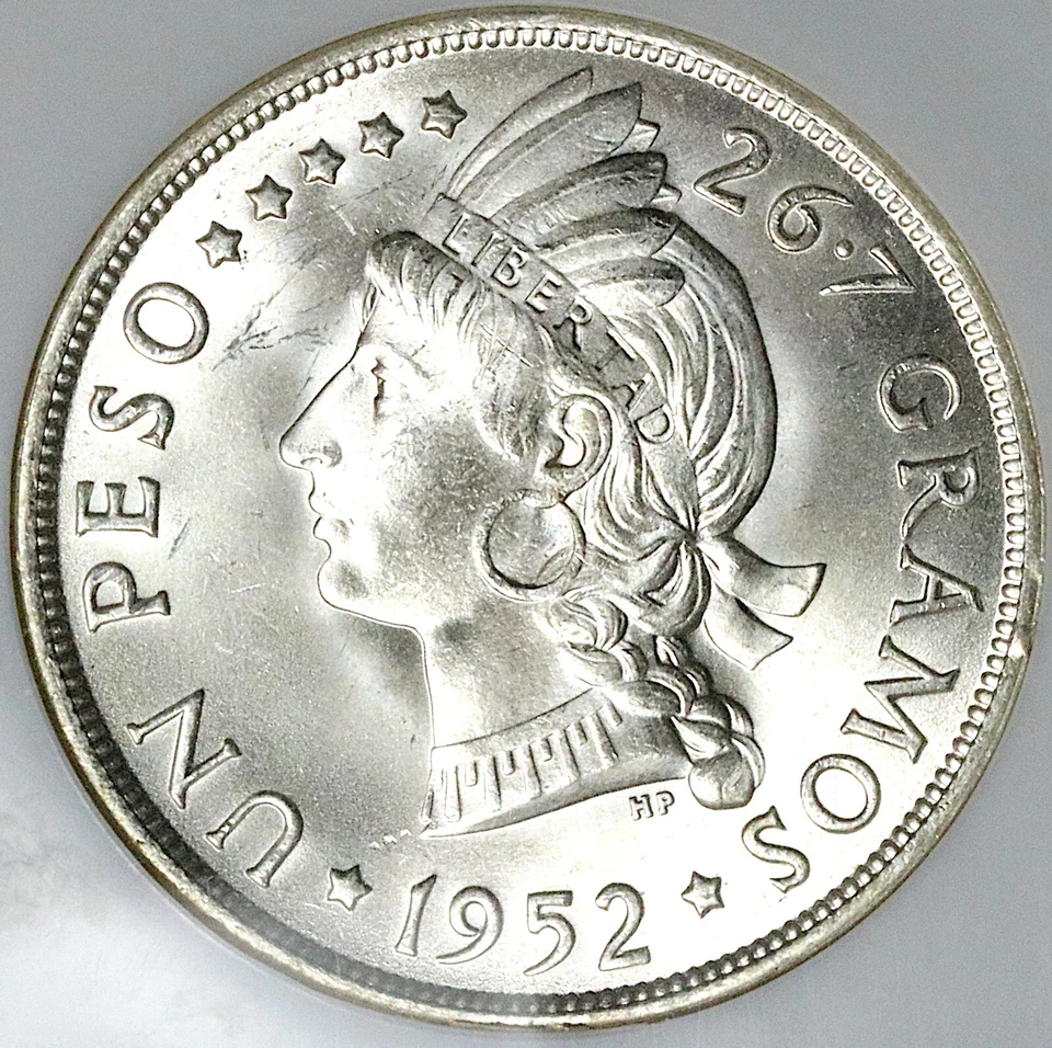 1952 NGC MS 65 Dominican Republic 1 Peso 20k Silver Dollar Coin (25042303C) - Image 2 of 4