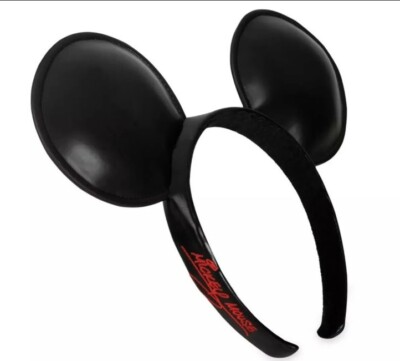 Disney Parks Mickey Mouse Black Faux Leather Signature‎ Ear Headband Authentic Disney Parks Mickey Mouse Ears Headband Solid  main image 2