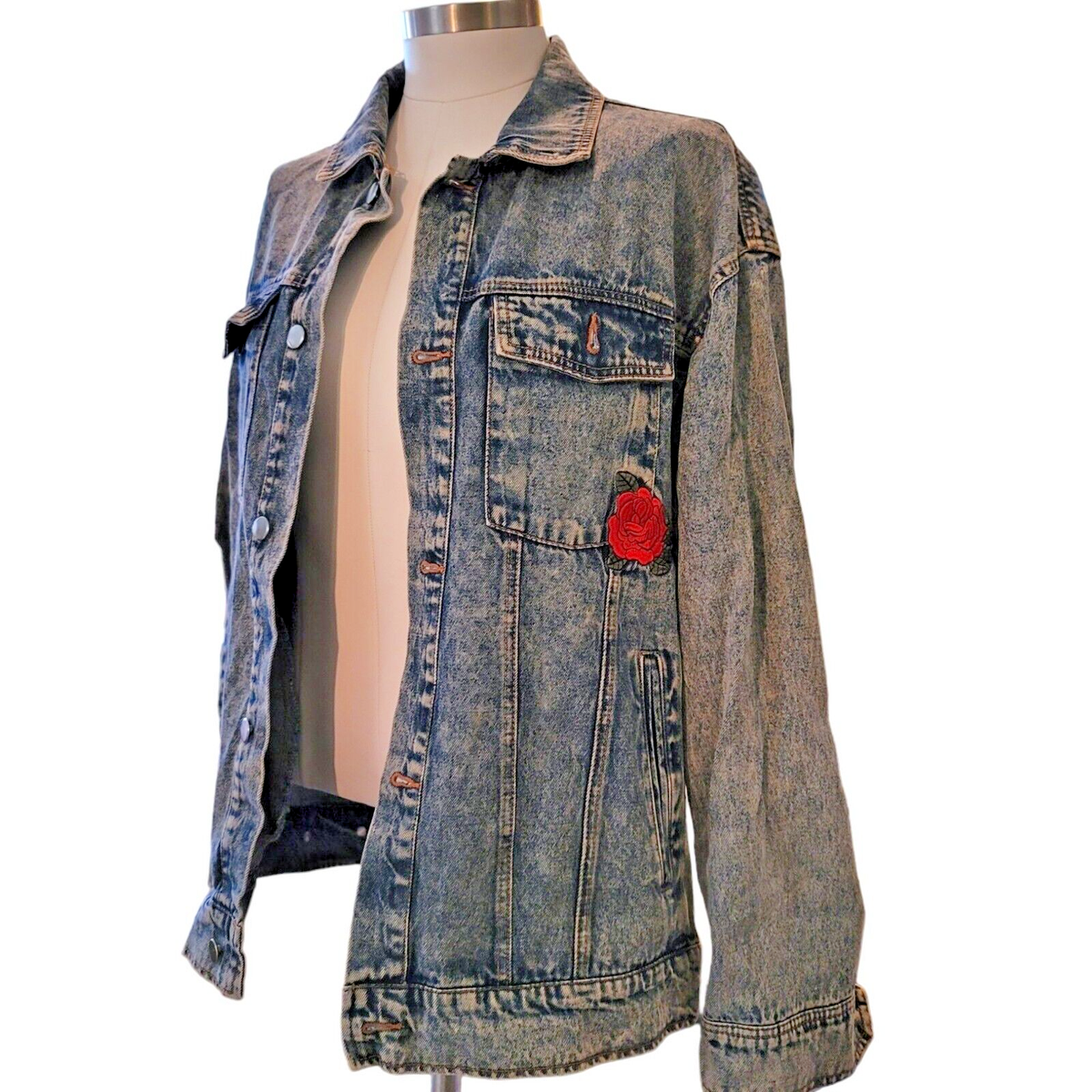 Forever 21 Jeans Jacket Desert Rose Design Accents Woman's Large JJ3256