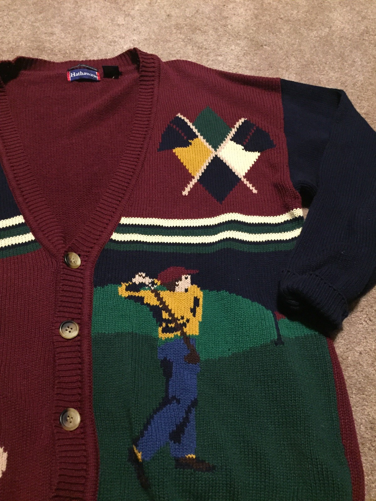 Mens Vintage Hathaway Golf Button Cardigan Sweater Bl… Gem