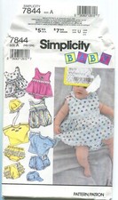 SIMPLICITY 7844 BABIES' DIAPER COVER, ROMPER, SUNDRESS, TOP  HATS NB-12M UNCUT